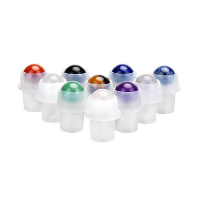 Natural Gemstone Jade Roller Bottle Plastic Wood Grain Lid Refillable Essential Oil Bottle 10ml 10pcs P230