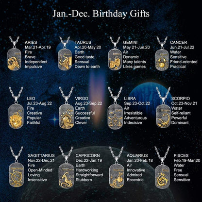 U7 12 Constellations Necklace Birthday Gifts Stainless Steel Amulet Horoscope Pendant Zodiac Star Sign Jewelry P1224