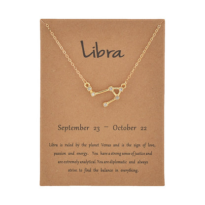 Female Elegant Star Zodiac Sign 12 Constellation Necklaces Pendant Gold Color Chain Choker Necklaces for Women Jewelry Cardboard