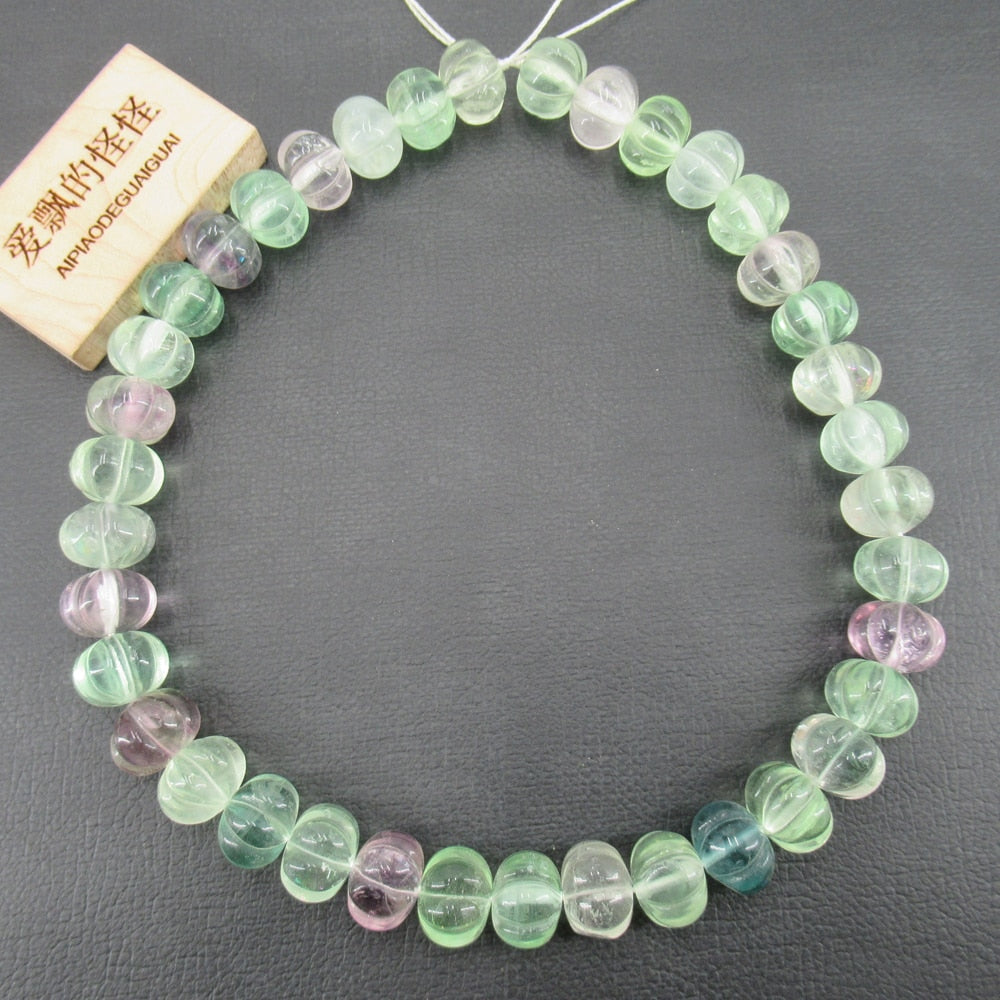 APDGG Natural Multi color Purple Green Fluorite Smooth Pumpkin Loose Beads 16" Strand Jewelry Making DIY
