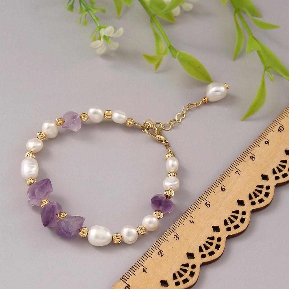 Coeufuedy Freshwater Pearl Bracelet for Women Natural Amethyst  Bracelet Party White Pearl Stone Beads Bracelets Fine Jewelry