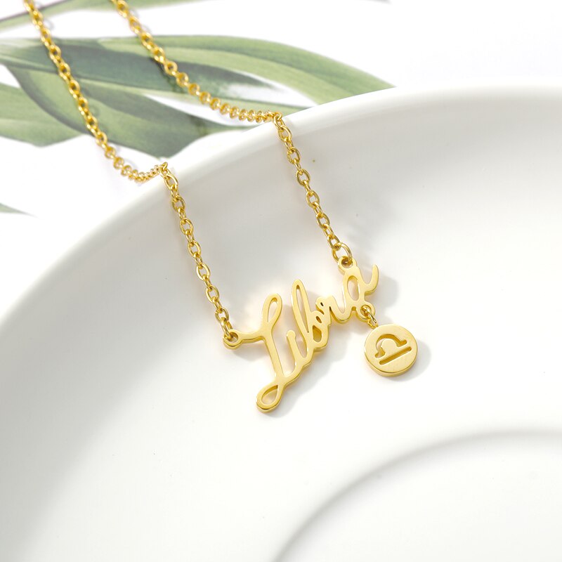 Twelve Constellation Zodiac Necklaces for Women Tiny Letter Choker Necklaces Scorpio Leo Libra Taurus Virgo Gemini Sagittarius