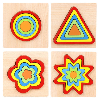 Wooden Geometric Shape Puzzle Kids Montessori Toys Educational Shape Cognition Children Jigsaw Puzzle Board Learning Sensory Toy