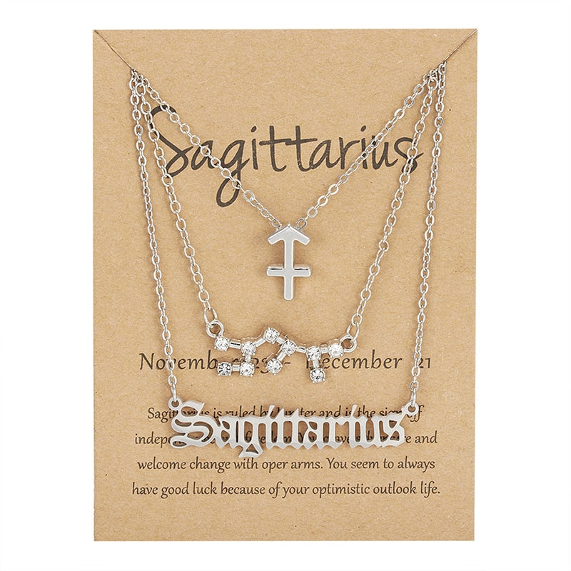 3Pcs/set 12 Zodiac Sign Necklace For Women 12 Constellation Pendant Chain Choker Birthday Jewelry With Cardboard Card