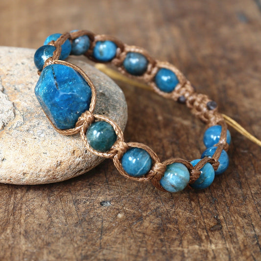 Handmade Natural Apatite Stone Weave Bracelet Women Men Friendship Jewelry String Braided Yoga Healing Balance Charm Bracelet