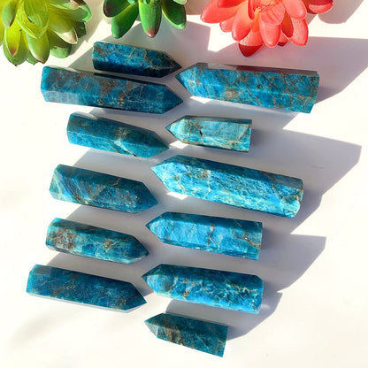 Natural Healing Crystal Blue Apatite Single Point Wand Reiki Polished Gemstone Hexagonal Obelisk Column Home Desk Decoration