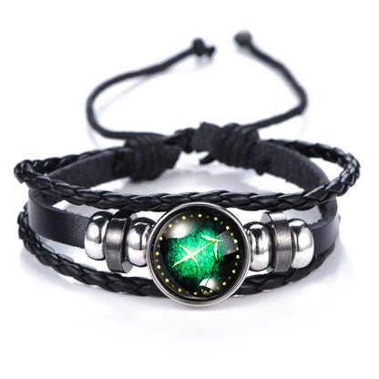 DropShipping Gemini Cancer Leo Virgo Libra Scorpio 12 Constellation Black punk Leather Bracelet Zodiac Bracelet for Men Women