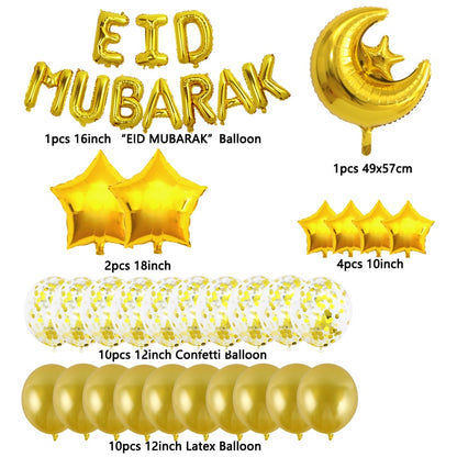 39pcs/Set 16inch Eid Mubarak Decor Ballon Ramadan Mubarak Decoration Eid Al Adha Stickers Decoration Aid Moubarak 2022 Balloon