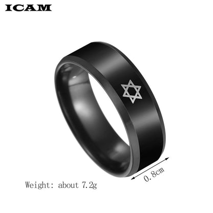 ICAM Black Star of David Ring Men Religious Judaism Israel Jewish Jewelry Men Ring Stainless Steel Obsidian David Star Rings