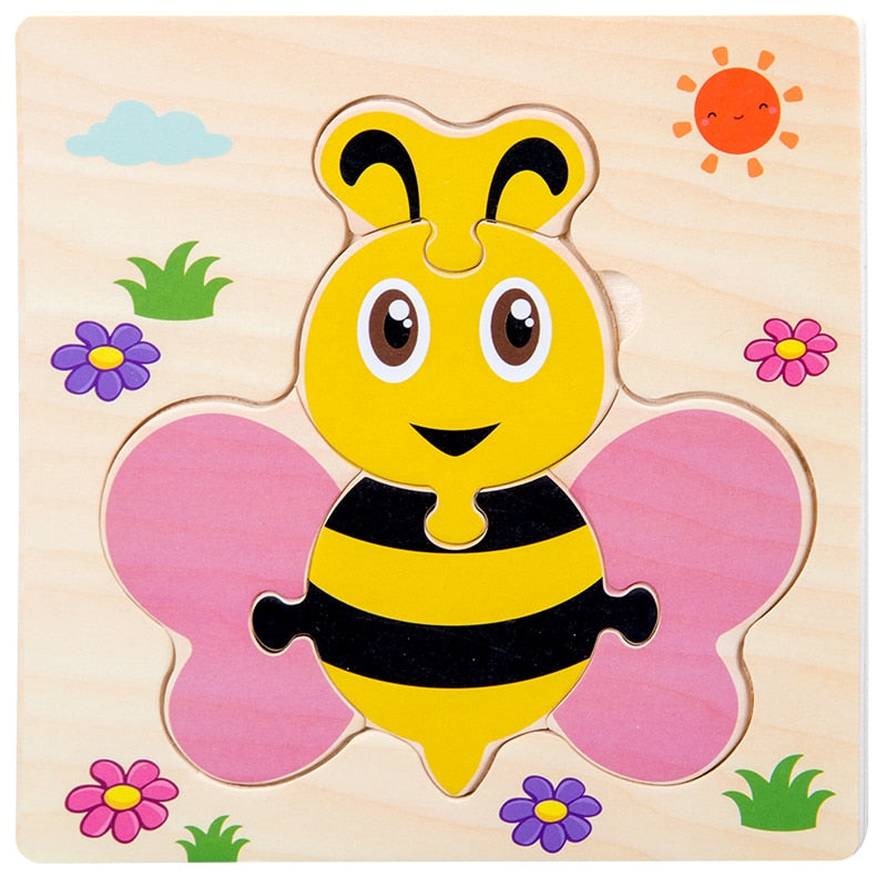 Baby Wooden Toys 3D Puzzle Cartoon Animal Intelligence  Jigsaw Puzzle Shape Matching Montessori Toys For Children Gifts