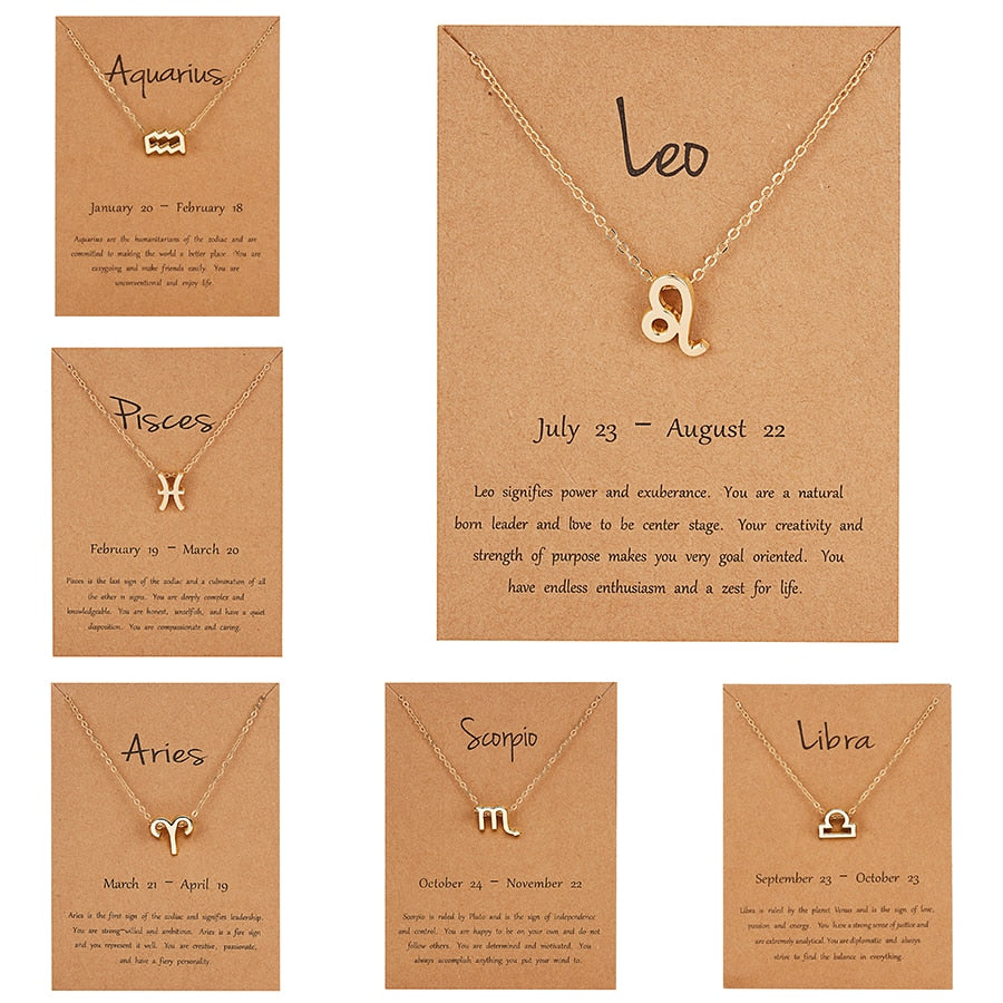 12 Constellation Pendant Necklaces Jewelry Choker Necklace Zodiac Sign Charm Necklace Birthday Gifts Aquarius Pisces Leo Virgo