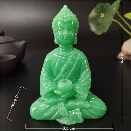 Glowing Meditation Buddha Statue Man-made Jade Stone Ornament Thai Buddha Sculpture Figurines Luminous Home Garden Decoration