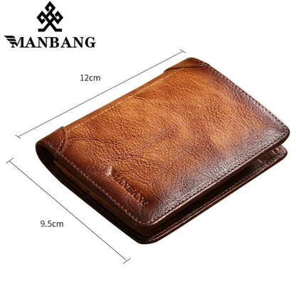 ManBang Male Genuine Leather Wallets Men Wallet Credit Business Card Holders Vintage Brown Leather Wallet Purses High Quality