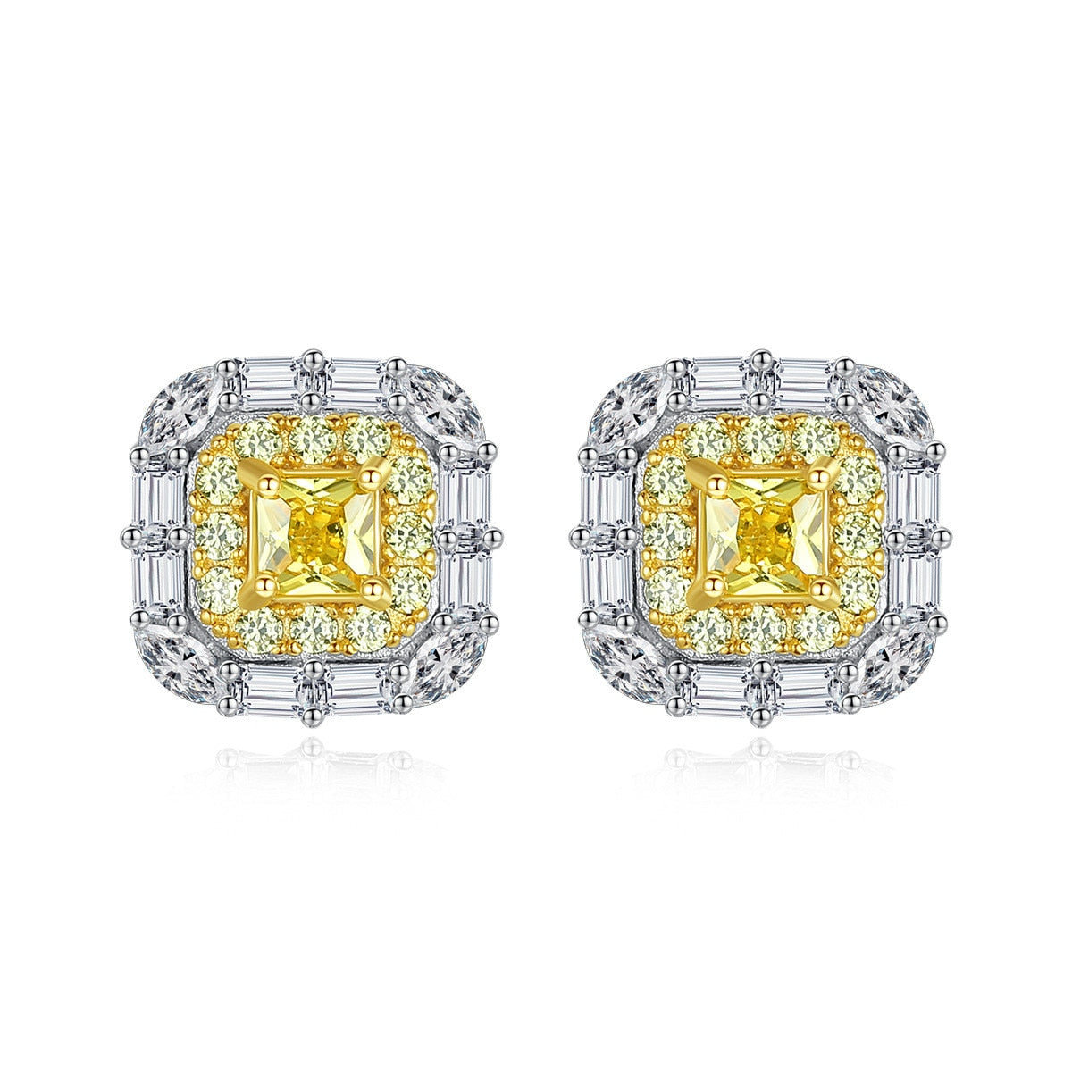 Wong Rain Chic 100% 925 Sterling Silver Citrine High Carbon Diamonds Gemstone Earrings Ear Stud Wedding Fine Jewelry Wholesale