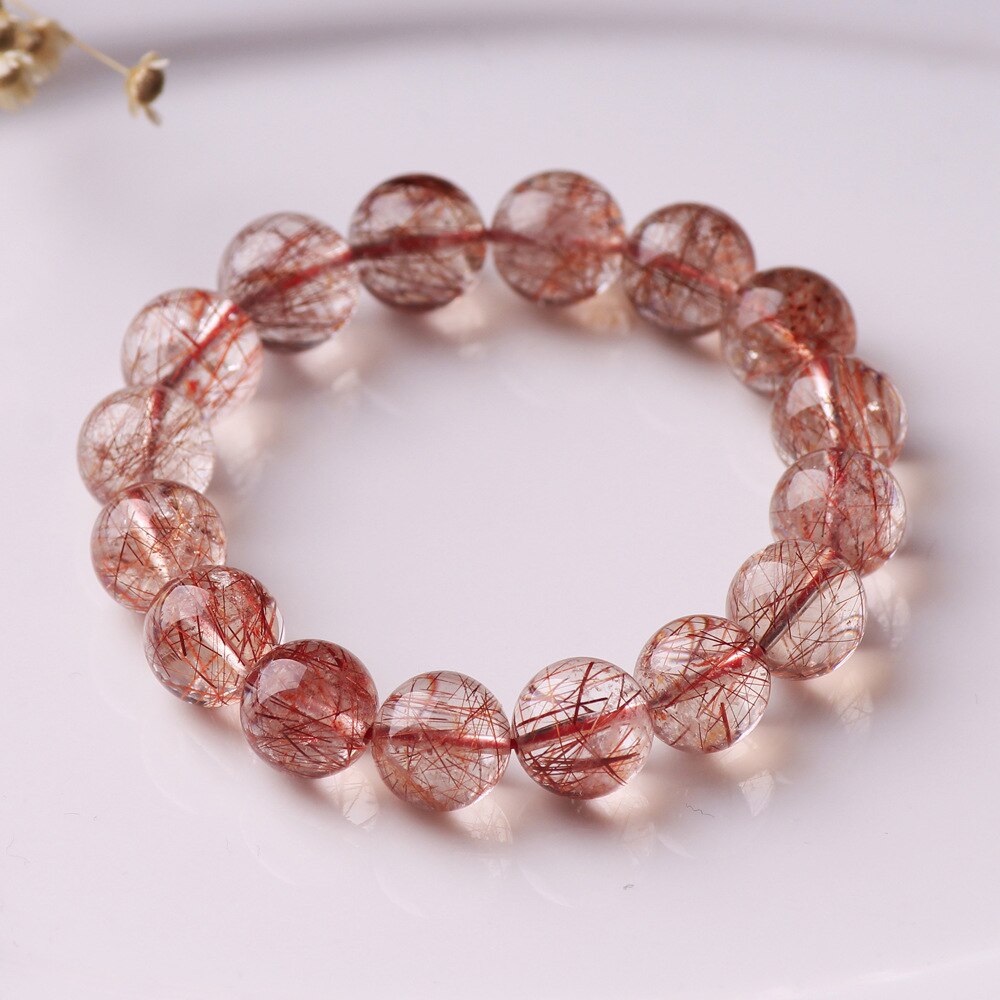 Natural Red Hair Rutilated Bracelet Jewelry Woman Man Clear Round Beads Stone Stretch AAAAA 7mm 8mm 9mm 10mm12mm 14mm