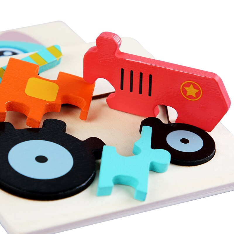 New Cartoon 3D Puzzle Wooden Toys for Kids Gift Animal Traffic Preschool Montessori Educational Toys for Children Boys Girls