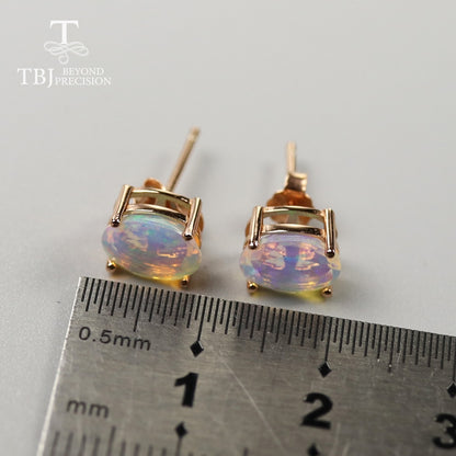 2ct Natural ethiopian opal earring oval 6*8mm gemstone simple design earring 925 sterling silver jewelry for girls &amp; lady