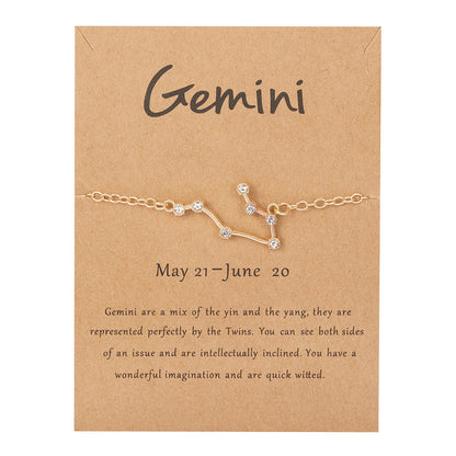 12 Constellation Bracelet Crystal Charm Chain Bracelets for Women Zodiac Sign Libra Aries Wish Card Birthday Jewelry Gift