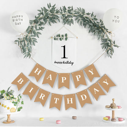 Happy Birthday Decoration Kraft Paper Banner White Balloon Decoration Birthday Party Bunting Garland Baby Shower Supplies