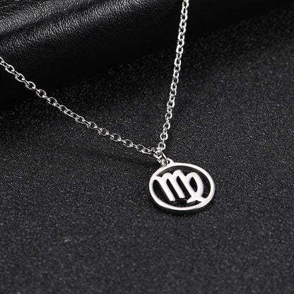 Skyrim Zodiac Libra Leo Pendant Necklace Women Sagittarius Taurus Cancer Virgo Stainless Steel 12 Constellation Necklaces Gift