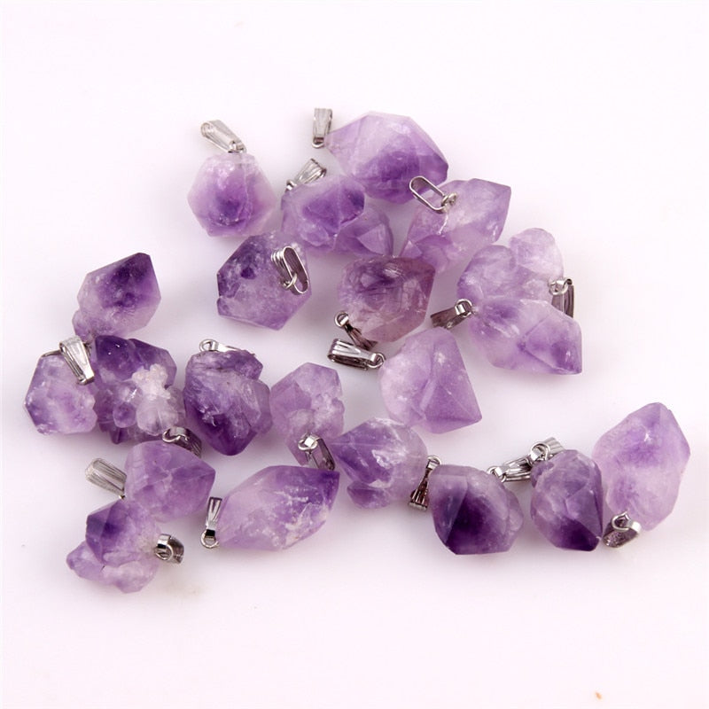 Natural point stone Pendants Pendulum purple Healing Crystal Chakra Reiki Beads random size Free shipping