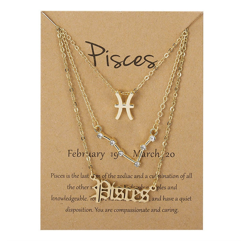 3Pcs/set 12 Zodiac Sign Necklace For Women 12 Constellation Pendant Chain Choker Birthday Jewelry With Cardboard Card