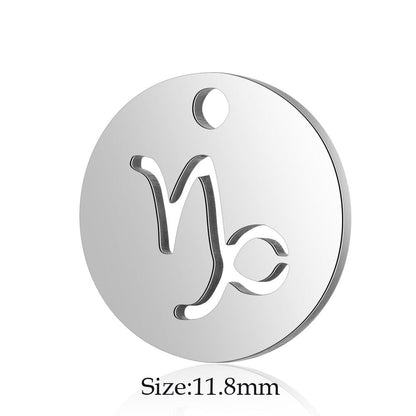 10pcs/lot Stainless Steel Laser Cutting 12 Zodiac Sign Charms Horoscope Icon DIY Metal Pendant for Jewelry Making