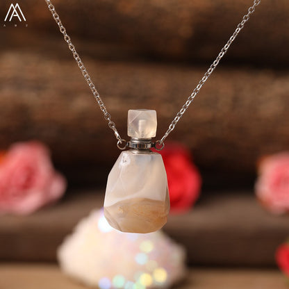 Natural Purple Agates Smoky Color Quartz Rainbow Fluorite Stone Gold Perfume Bottle Pendant For Necklace Making Women Jewelry