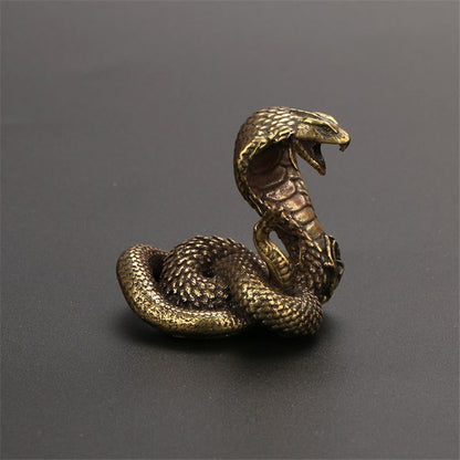 Antique Bronze Cobra Statue Ornament Zodiac Snake Miniature Figurines Copper Desktop Decoration Tea Pets Decor Accessories Craft