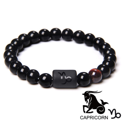 12 Constellation Bracelets For Women Men Couple Bracelet 8MM Black Onyx Beads Opal Red Agates Tiger Eye Stone Bangle Best Friend