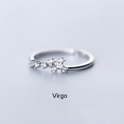 New Minimalist Inlaid Cubic Zircon 12 Constellation Zodiac Sign Rings for Women Simple Silver Color Adjustable Ring Jewelry Gift