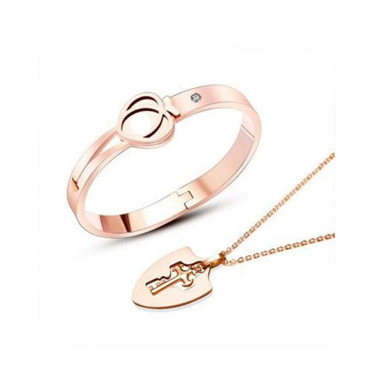 A Couple Lovers Jewelry Love Heart Lock Bracelet Stainless Steel Bracelets Bangles Key Pendant Necklace Jewelry