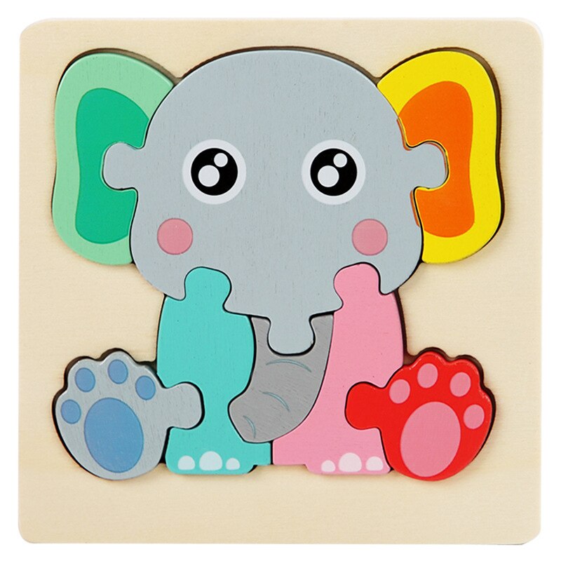 Cartoon Animals Montessori Puzzles For Kids Educational 3D Wooden Puzzle Toys Montessori Educational Toys For Children 2-5 Years