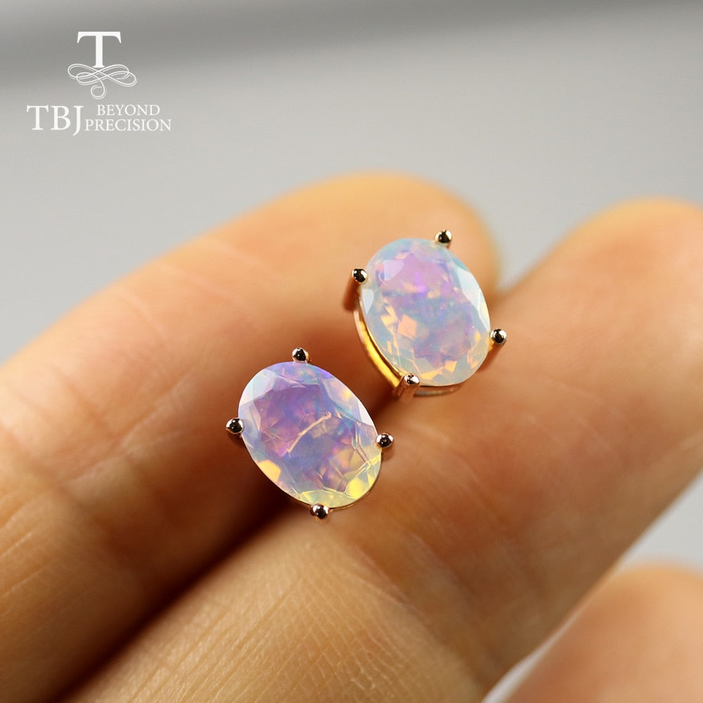 2ct Natural ethiopian opal oval earring 6*8mm gemstone simple design earring 925 sterling silver jewelry for girls &amp; lady