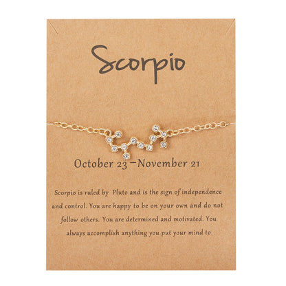 Cardboard Star Zodiac Sign 12 Constellation Bracelet Crystal Charm Gold Color Chain Bracelet for Women Birthday Jewelry Gifts