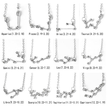 12 Constellation Zodiac Sign Necklace For Women Silver Color Jewelry Leo Aries Pendant Horoscope Necklace Chain Choker Gift