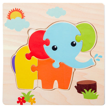 Baby Wooden Toys 3D Puzzle Cartoon Animal Intelligence Jigsaw Puzzle Shape Matching Montessori Toys For Children Gifts