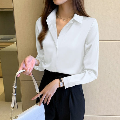 Silk Women's Shirt Long Sleeve Fashion Woman Blouses 2022 Satin Top Female Shirts and Blouse Basic Ladies Tops OL Women Clothing