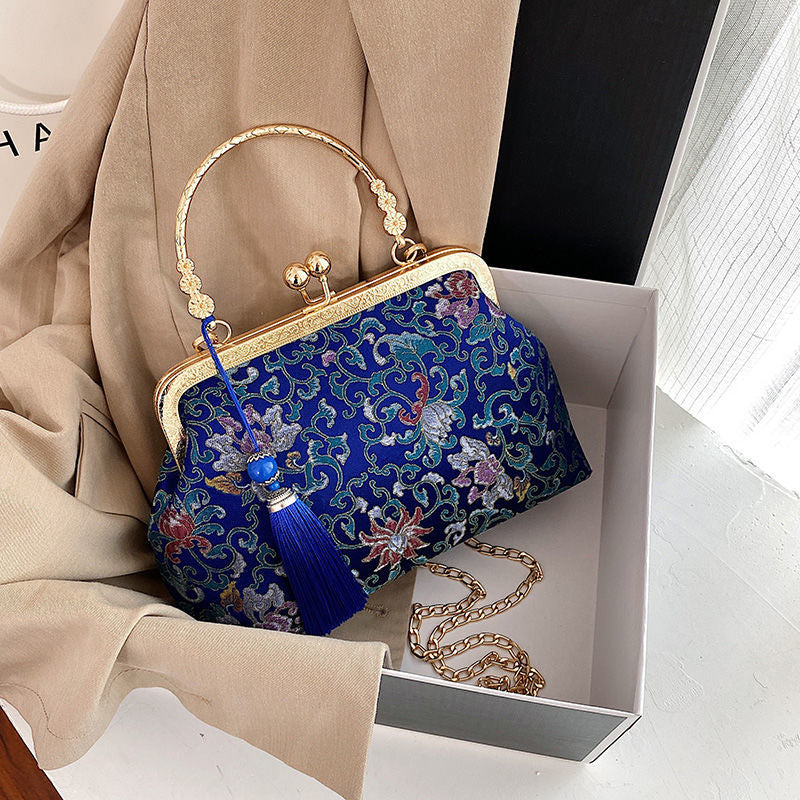 Chain Women Shoulder Crossbody Messenger Bag Women&#39;s Handbags Autumn Vintage Fashion Flowers Bag Bags Kiss Lock Shell Bags Bag