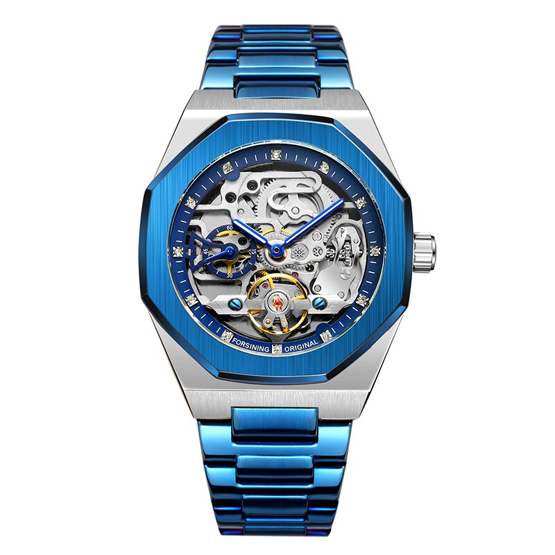 Forsining Fashion Silver Mens Watches Top Brand Luxury Automatic Mechanical Stainless Steel Fashion Business Skeleton Wristwatch