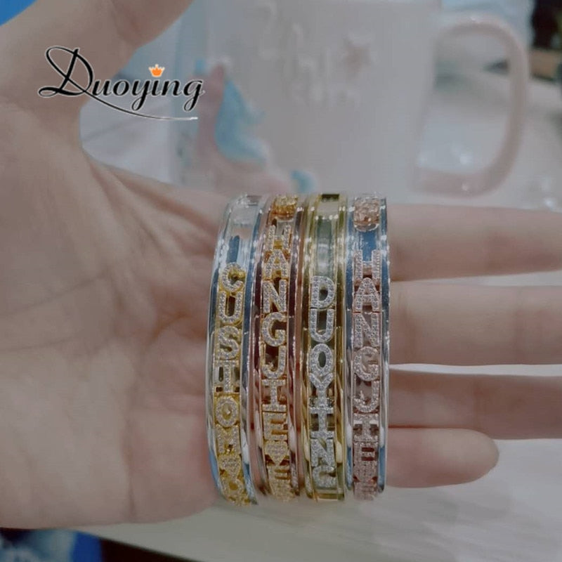 Duoying DIY Slider Charms Bangles Custom Name Bracelets Bangle Zirconia Letters Birth Zodiac Personalized Bangles Name Bangles