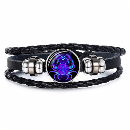 12 Constellation Zodiac Sign Bracelet Men Multilayer Braided Leather Bracelet Bangle for Women Fashion Birthday Party Jewelry