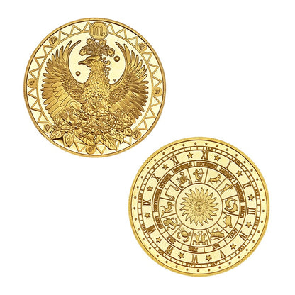 Creative Twelve Constellations Zodiac Coin Challenge Golden Plated Commemorative Coins Set Home Decor Crafts Art Collection Gift