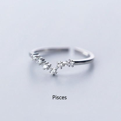 New Minimalist Inlaid Cubic Zircon 12 Constellation Zodiac Sign Rings for Women Simple Silver Color Adjustable Ring Jewelry Gift