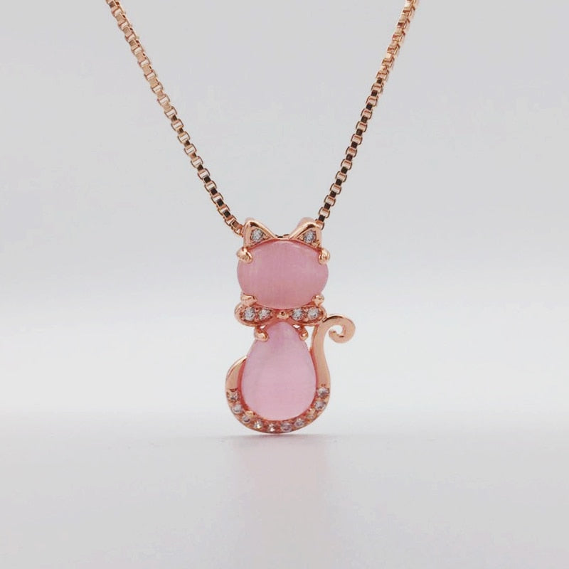 HuiSept Fashion 925 Silver Jewelry Necklace Cat Shape Rose Quartz Zircon Gemstone Pendant for Women Wedding Ornaments Wholesale