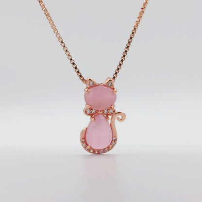 HuiSept Fashion 925 Silver Jewelry Necklace Cat Shape Rose Quartz Zircon Gemstone Pendant for Women Wedding Ornaments Wholesale