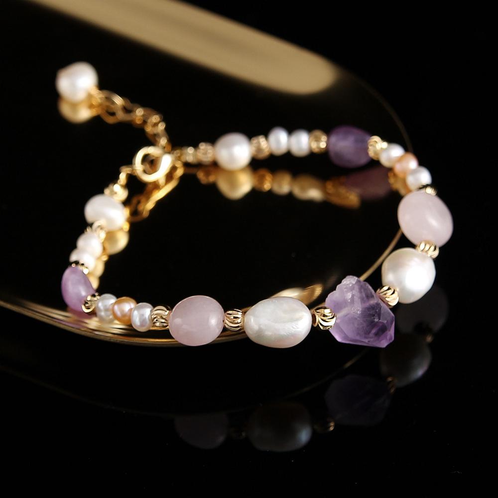 Coeufuedy Freshwater Pearl Bracelet for Women Natural Amethyst  Bracelet Party White Pearl Stone Beads Bracelets Fine Jewelry