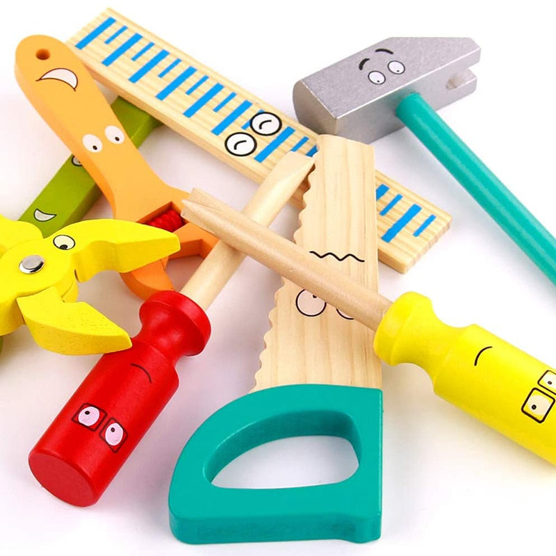 Wooden Toolbox Pretend Play Set Montessori Children Toy For Boys Nut Disassembly Screw Assembly Simulation Repair Carpenter Tool