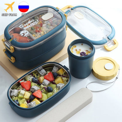 Stainless Steel Insulated Lunch Box Student School Multi-Layer Lunch Box Tableware Bento Food Container Storage Breakfast Boxes