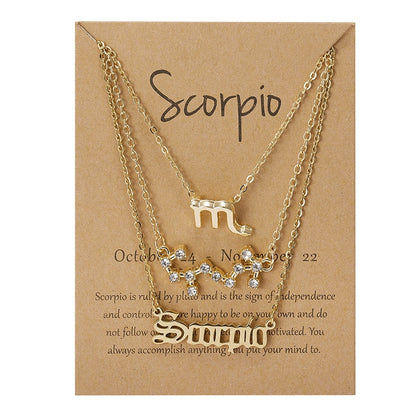 3Pcs/set 12 Zodiac Sign Necklace For Women 12 Constellation Pendant Chain Choker Birthday Jewelry With Cardboard Card